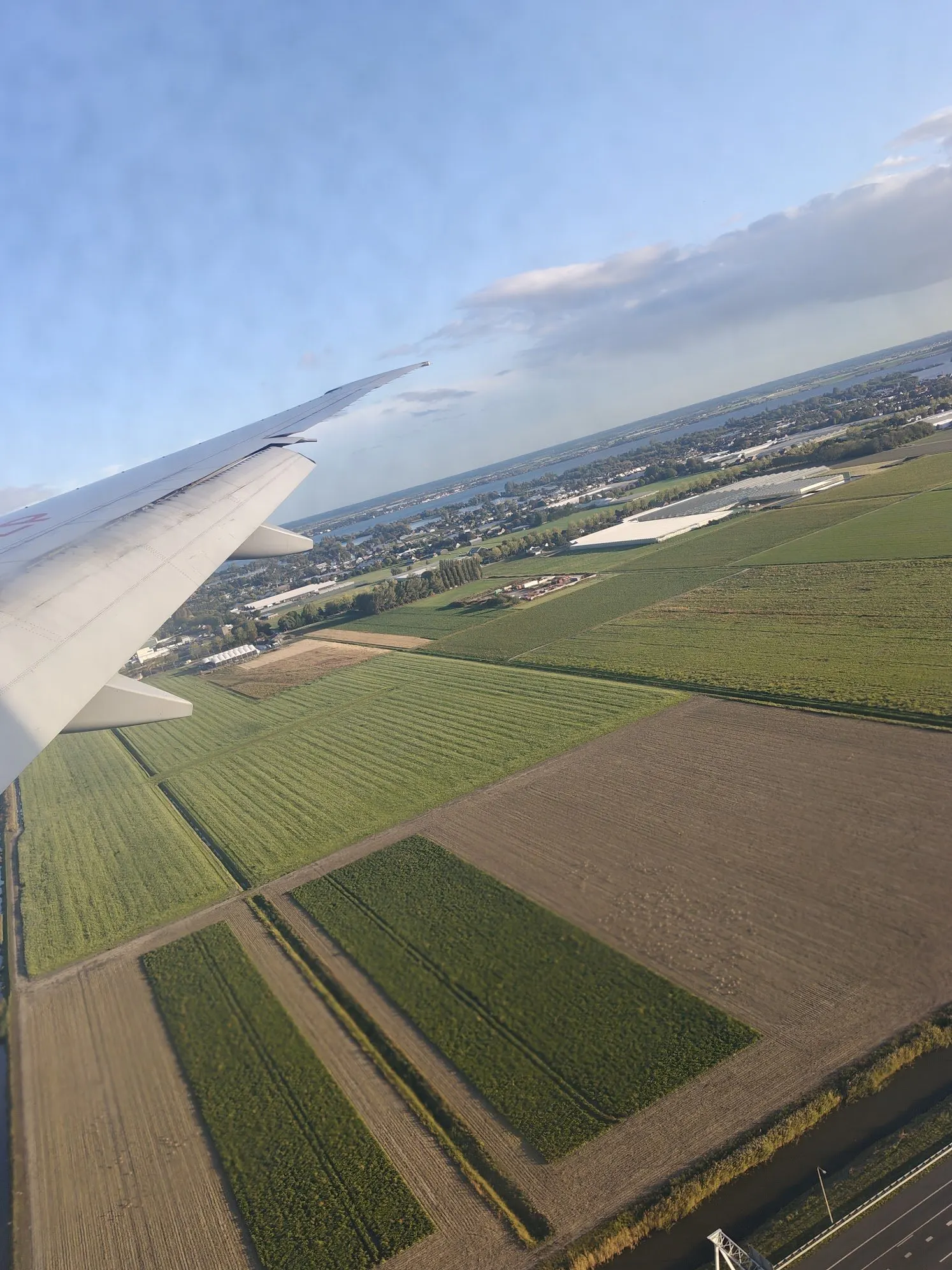 Aerial view while landing at Schiphol Airport, Amsterdam